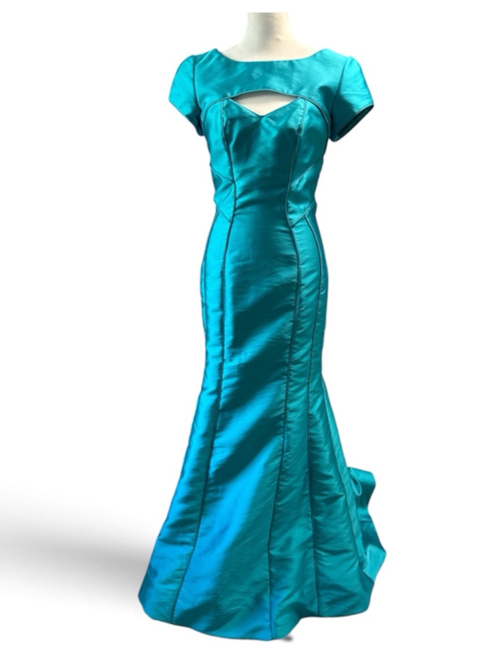 THEIA Teal Satin Mermaid Gown-Size 4